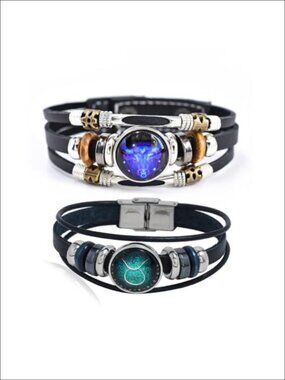Zodiac Constellation Leather Wrap Bracelet Set Hypoallergenic